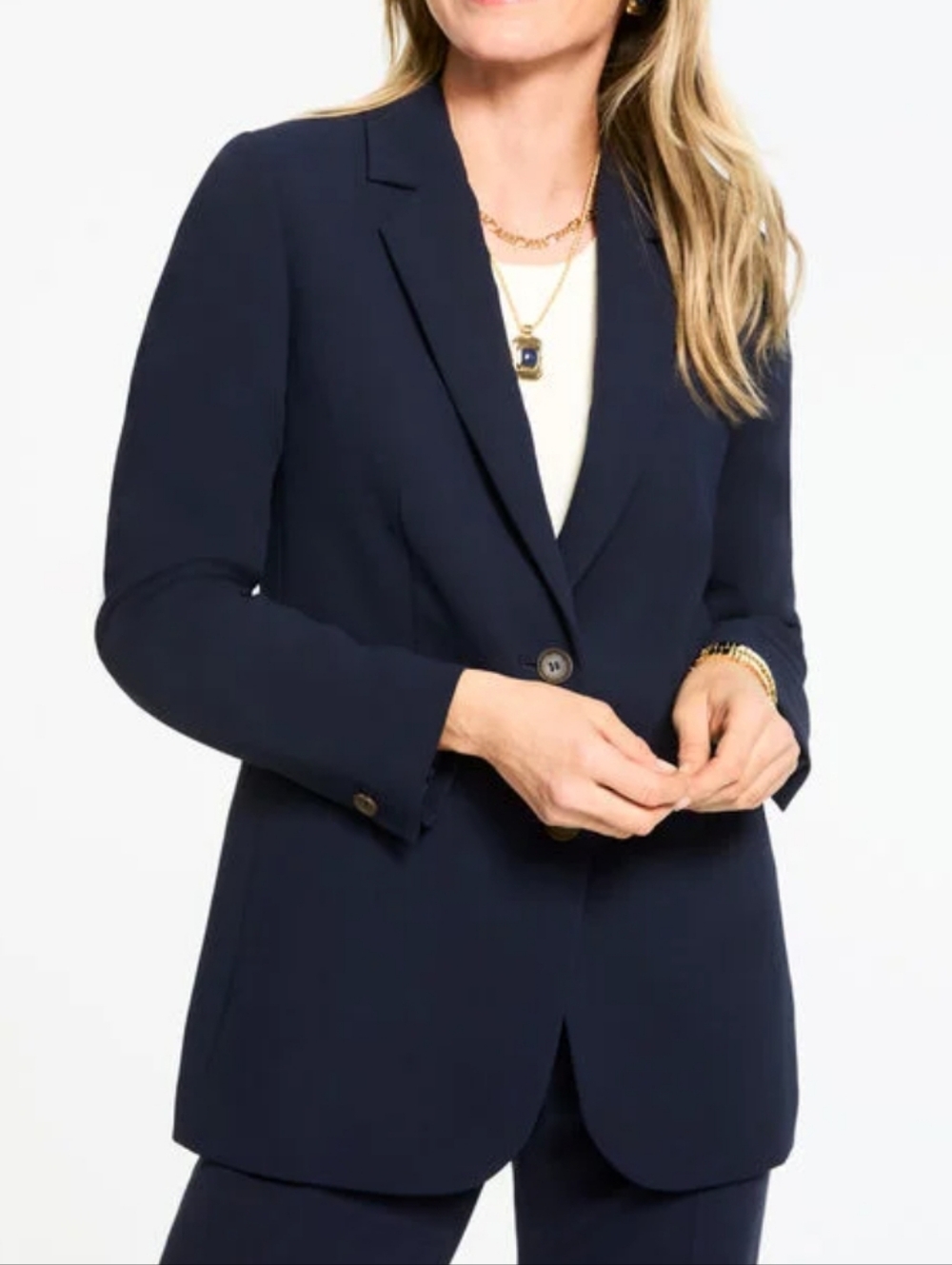 Talbots Navy Crepe Button Tailored Blazer 8